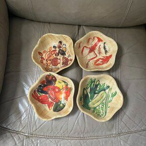 4 Woven Vintage Bamboo bowls